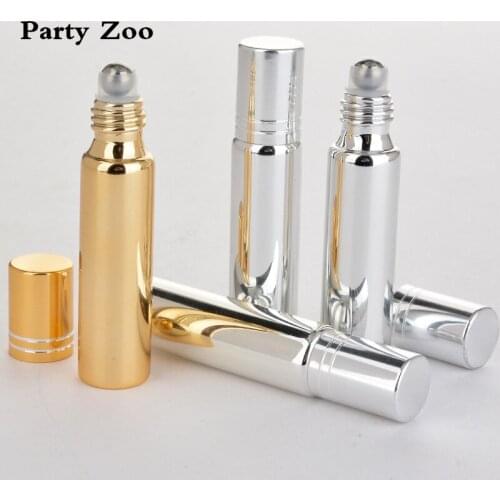 100 X 5ml/10ml Gold/Silver UV Coating 1/3oz Roll On Glass Bottle With Line Screw Lid Portable Essential Oil Jar Container