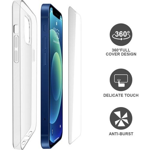 2 in 1 Mobile Phone Protection Accessories Set Clear Tpu Soft Case and Tempered Glass Screen Protector