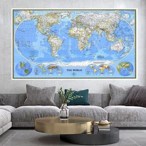 225*150cm Map of The World (1988) Vintage Non-woven Canvas Painting Wall Sticker Posters Living Room Home Decor School Supplies