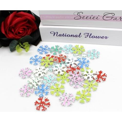 50Pcs Christmas snowflake decoration Buttons 2 Holes Xmas Printing Buttons Scrapbooking Craft Supplies Accessories