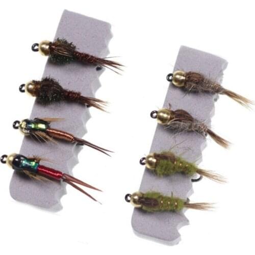8PCS Copper Bead Head Nymph Flies Trout Fly Fishing Bait Single Metal Barbed Hook Life-like Fly Lure Fishing Tackle Hot Sell