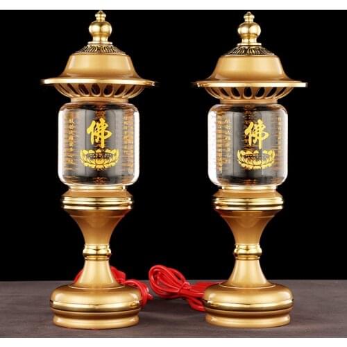 Buddhist supplies pure copper crystal carved Heart Sutra LED lamp long light lotus lamp electric lamp for Buddha Hall lamp
