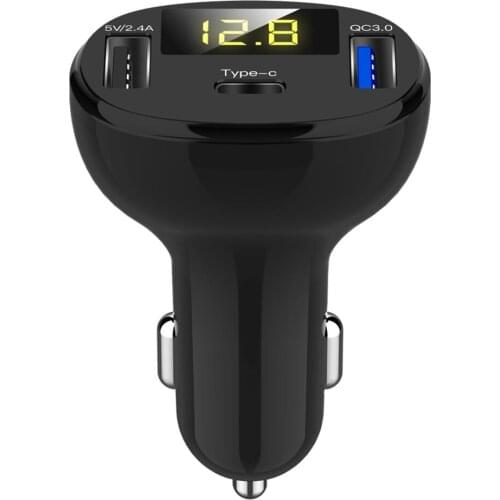 QC3.0 Fast Charger For Samsung Iphone Car Charger Phone Charging Adapter Digital Display Charger Voltmeter Automotive Accessory