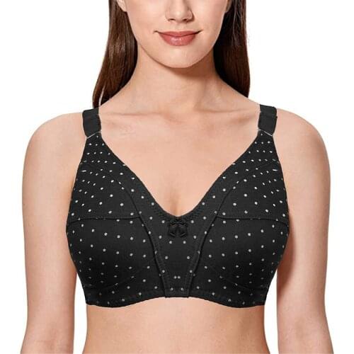 Black Women Bra 34 36 38 40 42 44 46 48 Bra Top Dot Wire Free Everyday Quality Elastic Lingerie Brassiere B C D DD E