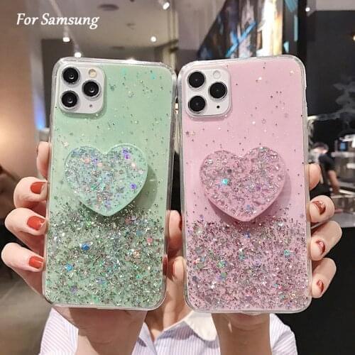 For Samsung Galaxy S21Ultra S21Plus S21 A51 A71 A11 A21 A21S A31 A41 S10Lite Note10Lite Bling Glitter Heart Holder Phone Cases