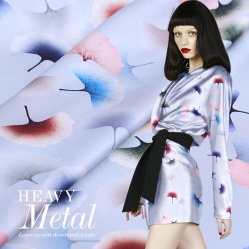 Colorful ginkgo digital printing silk stretch satin fabric summer natural silk dress pajamas shirt fabric exquisite craft