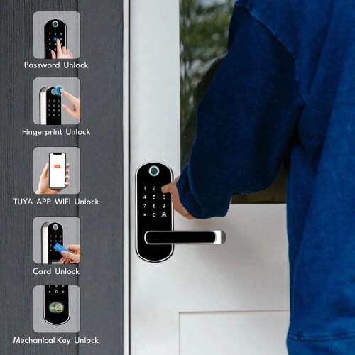 Wifi Electronic Door Lock With Tuya APP Remotely / Door bell / Biometric Fingerprint / Smart Card / Password / Key Unlock
