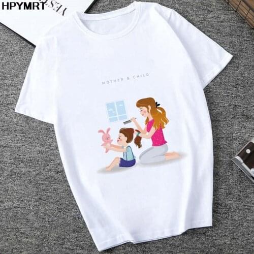 T shirt Women Harajuku kawaii Mother and Daughter Print White Tops Female Clothing Tshirt Short Sleeve T-shirt Femme Summer Tee