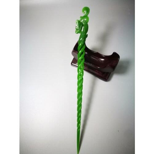 Exquisite Chinese Old Hand Carving traditional green jade dragon hairpin