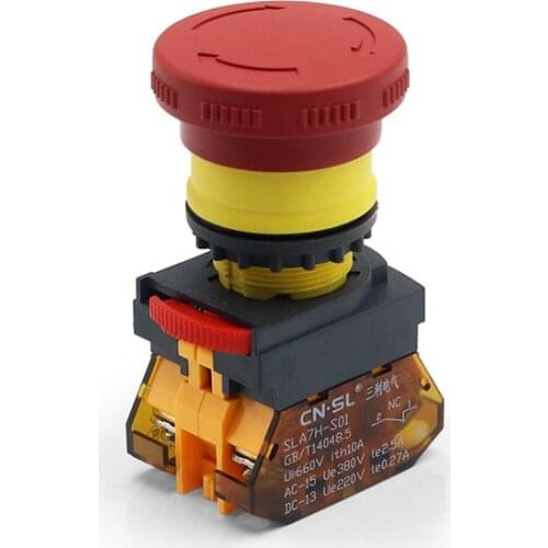 22mm Opening Emergency Stop Push Button Self-locking Switch Mushroom Button 1NO 1NC/1NO/1NC/2NO/2NC Release Switch Off Lay37