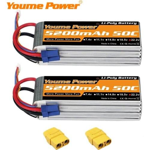 2PCS Youme 6S 22.2V Lipo Battery 5200mah 50C XT60 EC5 XT90 T Deans For DJI Align T-REX 550 600 RC Heli Quadcopter Airplanes Car
