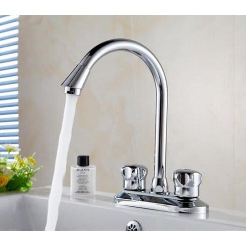 Copper kitchen dish basin faucet chrome, Bathroom water sink basin faucet mixer tap,Rotated brass wash basin faucet hot and cold