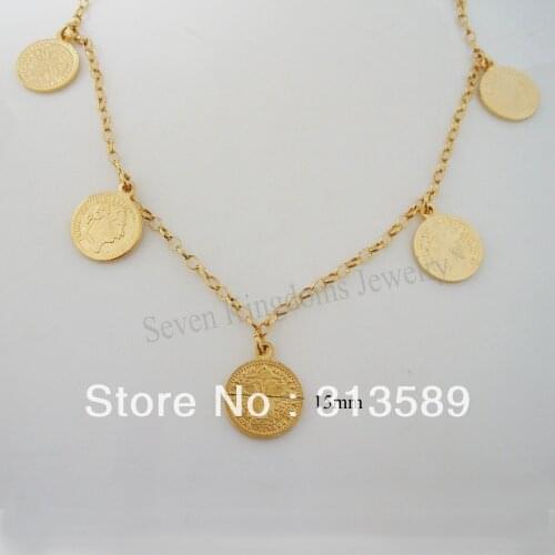 Min ORDER IS 10$ CAN MIX DESIGN /GREAT - YELLOW GOLD COLOR GP OVERLAY 20" FRANCE Napoleon HEAD ROUND COIN MONEY SIGN NECKLACE