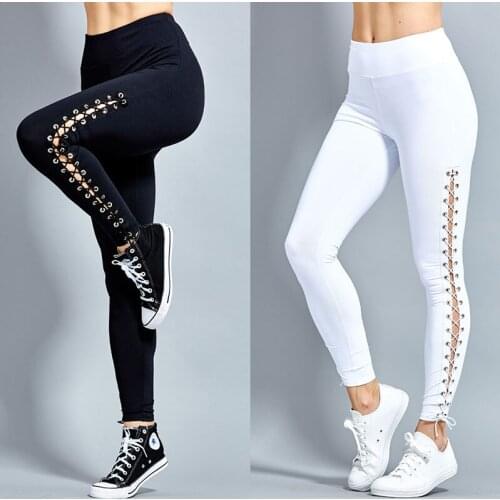 Fashion Women High Waist Leggings Pencil Pants Lace Up Slim Bandage Trousers Gym Fitness Training Track Pants