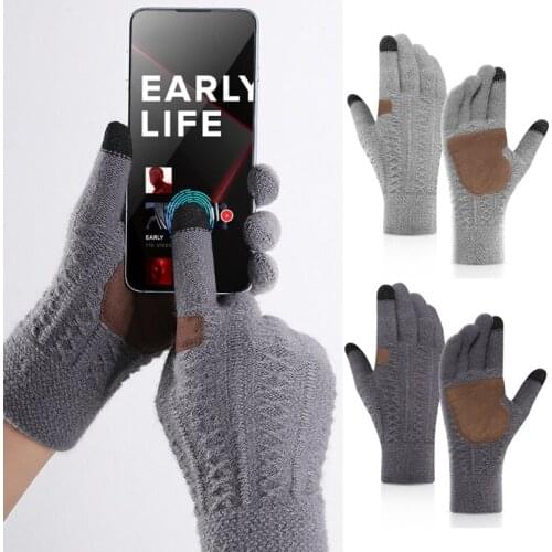 Men Winter Knit Touchscreen Gloves Thermal Warm Thick Lining Anti-Slip Mittens 649C