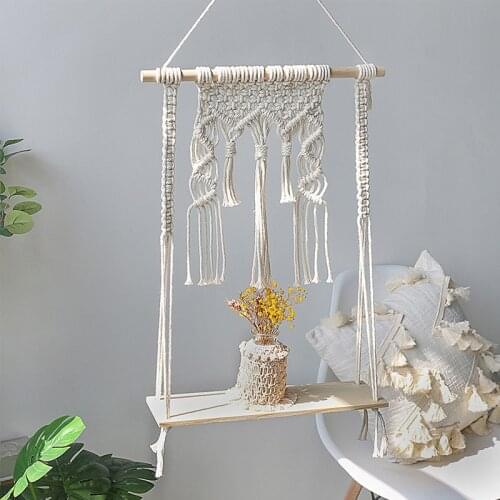 Nordic Home Wall Decoration Wooden Wall Hanging Shelf Bedroom Living Room Storage Frame Tassel Tapestry Swing Shelves