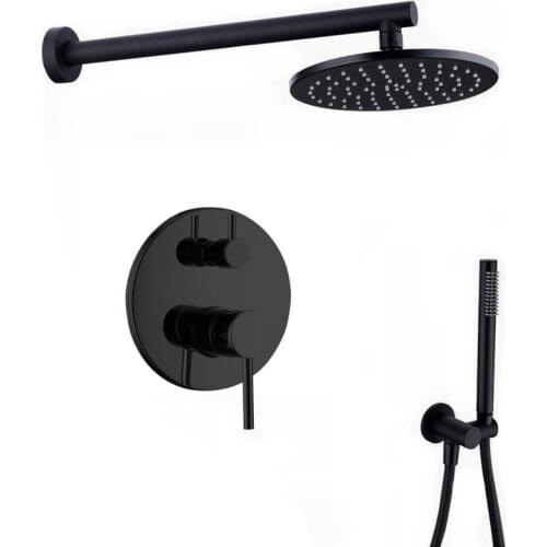 Wall Mounted Brass Black Bath Shower Faucets 8 inch Rain Shower Head Bathroom Shower Set Diverter Mixer Valve Shower System Set