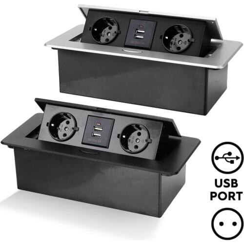 With USB Charging Desktop Socket Table Outlet Black Silver For Meeting Room 2 3 EU Socket Aluminum Alloy Cover