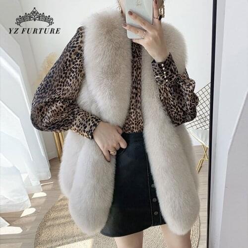 New Real Fox Fur Vest Round neck Multicolor Vest Winter Women Fur with belt Genuine Fox long Style Pelt Fur Coat For Women