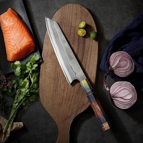 JUNSHENG Damascus chefs knife stable wood 8-angle handle 8-inch kitchen knife cooking knife Japanese slicing knife