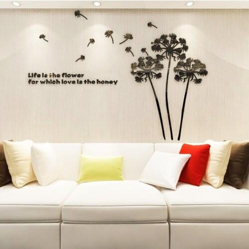 Dandelion Acrylic 3D Wall stickers For Living room Home decor Dining room Wedding room TV Wall Decoration Sticker Hot sale