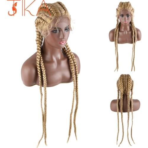 Bonde Braid Hair Wig Synthetic Hair African American Box Black Wigs Wholesale 4 Long Box Braided 360 Lace Wigs For Black Women