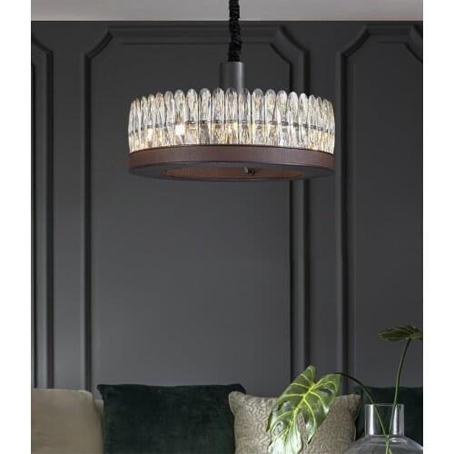 Postmodern simple chandelier light luxury living room bedroom leather crystal round long dining room hollow paint lamps