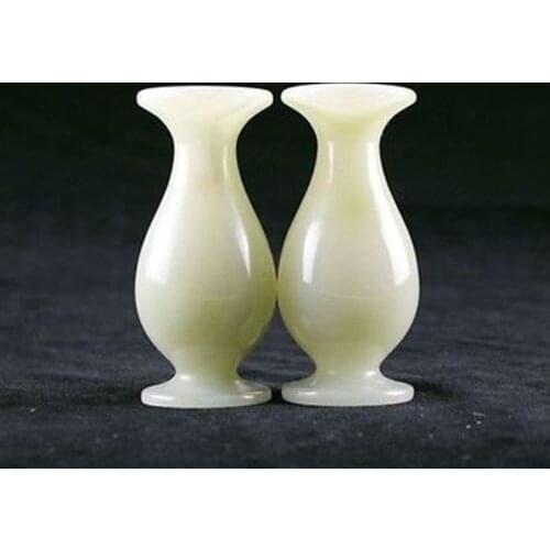 Christmas decorations for home+ 100% A Pair Chinese Hand- Carved White Jade Vase Free Shipping