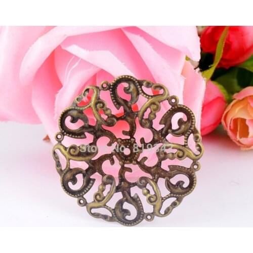 Retail 10Pcs Antique Bronze Filigree Round Wraps Connectors Metal Crafts Gift Decoration DIY Findings 44mm
