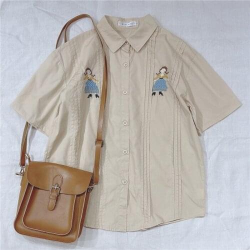 All-match shirt shirt cross embroidery cute polo collar student summer new style