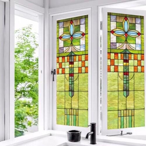 Custom glass window film, electrostatic frosted stained PVC self-adhesive window films,church home foil Rose window stickers