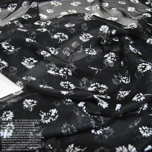 LEO&LIN Large Wide Black Floral-Print Real Silk Chiffon 100% Silk Clothing Cloth Fabric DIY Sewing Tissue