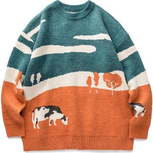 Men Cows Vintage Winter Sweaters 2021 New Pullover Mens O-Neck Korean Fashions Sweater Women Casual Harajuku Clothes Men