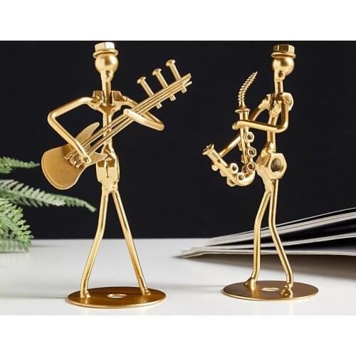 Vintage Golden Musician Decorations Metal Mini Statue Modern Home Deocration Living Room Decoration Office Desk Accessories Gift