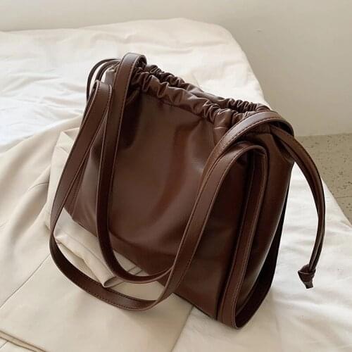 Vintage Designer Luxury Womens Famous Brand Female 2021 Lady Fashion PU Leather Drawstring Crossbody Shoulder Bag Handbags