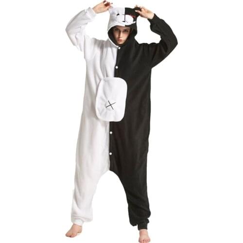 YESKIGU Monokuma Kigurumis Adult Onesie Anime Bear Jumpsuit Pajama Black White Animal Outfit Women Men Party Suit Winter Overall