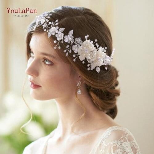 YouLaPan HP275 Ribbon Flowers Wedding Hair Accessories Alloy Leaf Bridal Headband Elegant Floral Crown for Bride Headdress Party