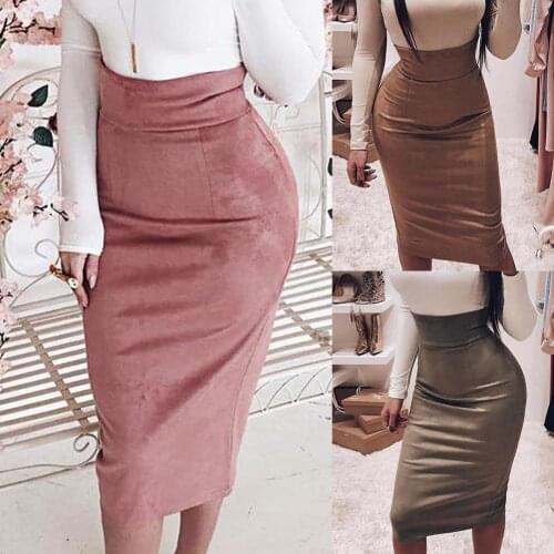 Women Skirts 2021 Summer Skirts High Waist Solid Color Stretch Split Bodycon Pencil Midi Skirt Bottoms for Office