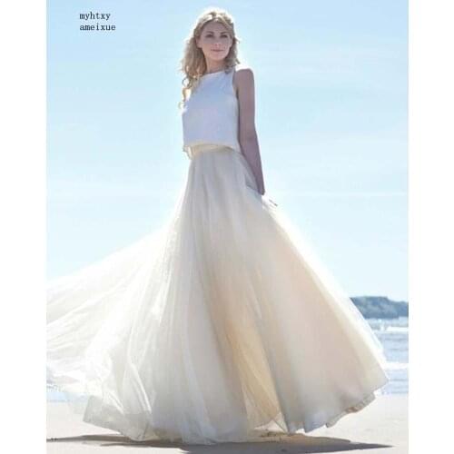 Plus Size Vestido De Noiva Fashion Cheap Two Piece Wedding Dresses 2020 O Neck Simple A Line Bridal Gown For Wedding Gown Boda