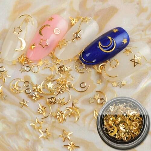 1box New Moon Stars Nail Art Rivets Stud Multi Mental Decals Diy Tips Manicure Charms Uv Gel 3d Nail Decorations Accessories