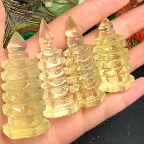 1Pcs Natural 100 % topaz hand-carved small wenchang tower wealth health town house