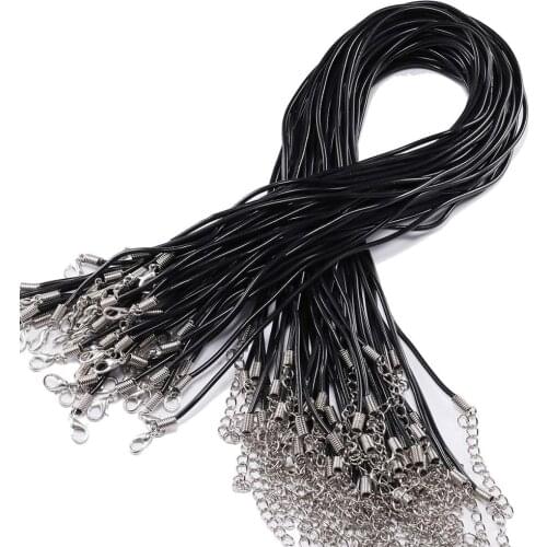 10pcs 1.8mm Handmade Adjustable Black Leather Cord Lobster Clasp Chain Pendant Necklace Charms For Jewelry Making Findings