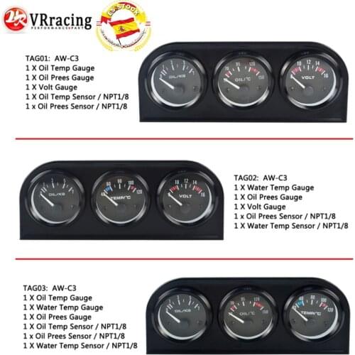 52MM 3 In 1 Oil Temperature Gauge + water temp gauge + Oil Pressure Gauge Kit or Volt meter Triple Mete VR-TAG01/02/03