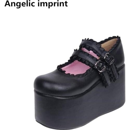 Angelic imprint woman mori girl lolita cosplay shoes lady high wedges heels pumps women princess dress party shoes lacework 47