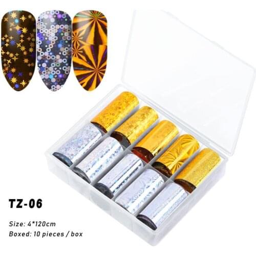 10Colors/Kit 4*120cm sparkly Nail Foils Stickers Nail Transfer StickerTibetan colorful laser Laser Rose Nails Stickers Decor
