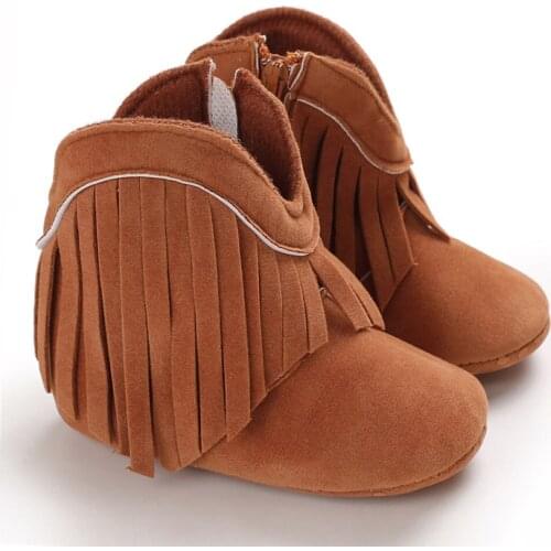 Baby Girls Tassel Boots Solid Color Flat Bottomed Mid-High Shoes Anti-slip Soft Sole Casual Shoes Autumn Winter Warm Ankle Boots