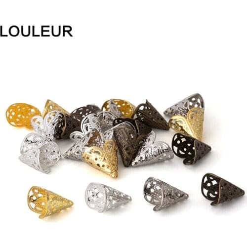 100pcs/lot 16x15.5mm hole 1.4mm Beads Cap Charms Flower Spacer Beads End Beads Pandent For Jewelry Making DIY Earring Necklace