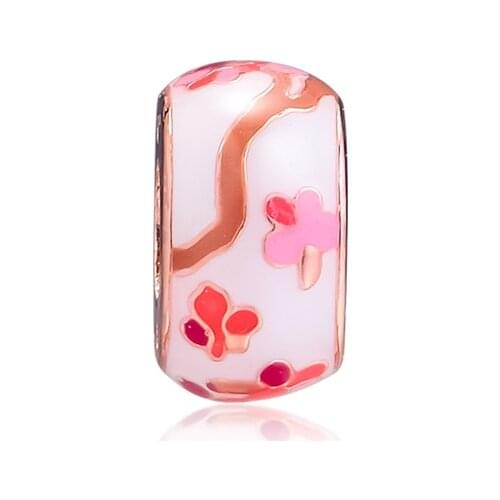 Peach Blossom Flower Spacer Beads For Woman Authentic 925 Silver Beads For Jewelry Making Fits European Bracelets & Bangle Fashi