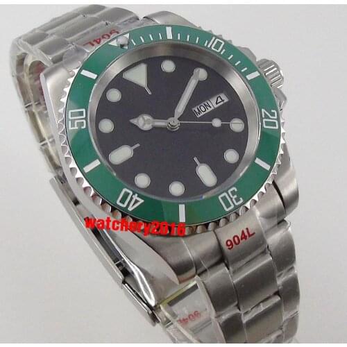 Sterile Mens Diving Automatic Watch Japan NH36 Movement Week Date Oyster Glide Lock Band Sapphire Glass Ceramic Rotating Bezel