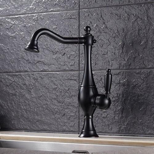 Black bronze kitchen faucet hand-drawn brushed old fine copper casting water distribution pipe high-end art faucet